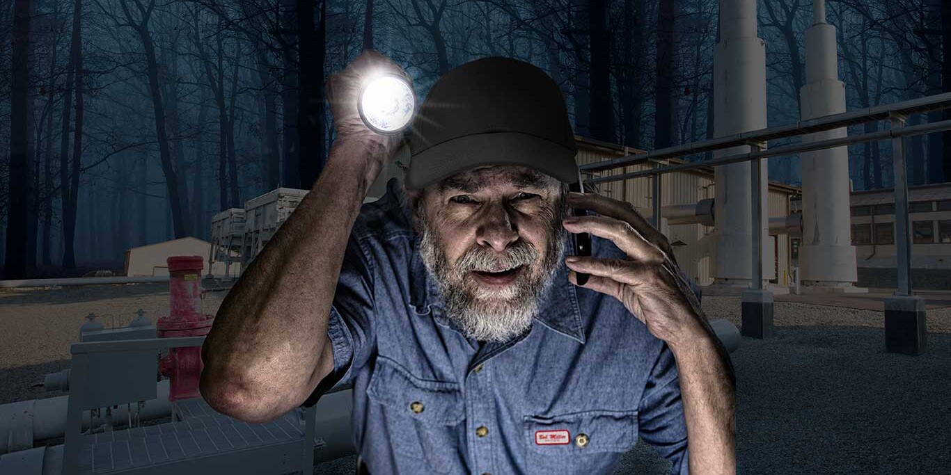 VISTRA® - Smart Component Repair VISTRA®- Ein Mann namens Bob im Wald mit einer Taschenlampe