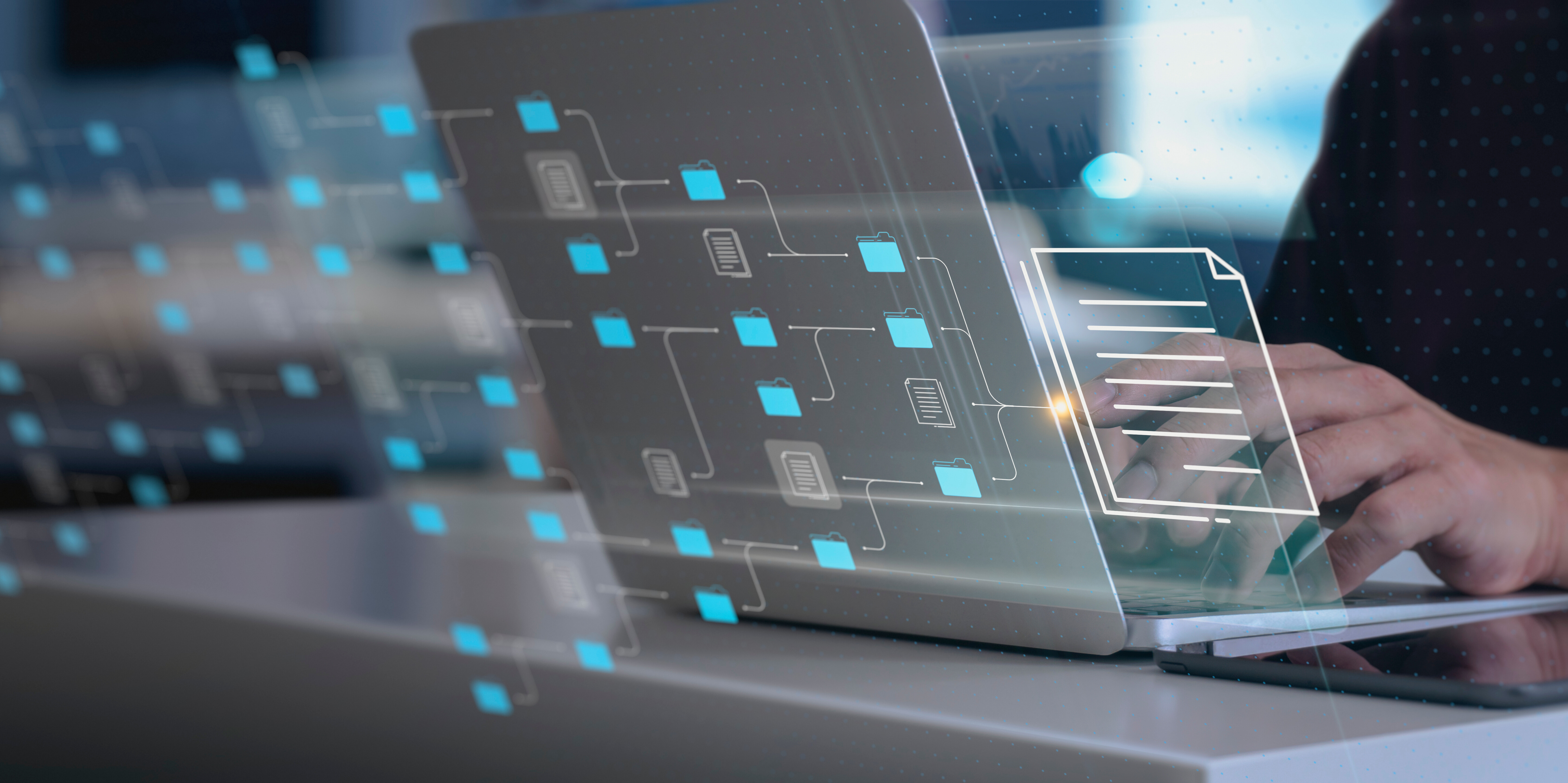 Man at Laptop with digital Data Icons